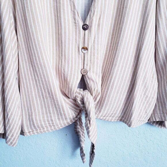 Zara Linen Blend Striped Front Knot Top - Picture 2 of 6
